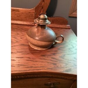 Pottery Art Kerosene‎ Oil Lamp Browns w handle signed vintage